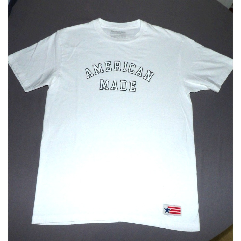 American Giant Flag Collection Short Sleeved White SpellOut T-Shirt Men's Large